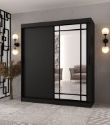 Armadio / Armadio con ante scorrevoli | Nero opaco | Anta a specchio decorativa | 180 x 62 x 200 | 10 scomparti | 2 aste appendiabiti | Dettagli moderni