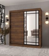 Armadio / Armadio con ante scorrevoli | Colore: noce Warmia | Anta a specchio decorativa | 180 x 62 x 200 | 10 scomparti | 2 aste appendiabiti | Dettagli moderni