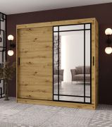 Armadio | Colore: rovere Artisan | 10 scomparti | 200 x 62 x 200 cm | 2 aste appendiabiti | porta a specchio decorativa | armadio con ante scorrevoli | lavorazione di alta qualità