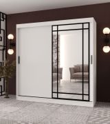 Armadio | Bianco opaco | 10 scomparti | 200 x 62 x 200 cm | 2 aste appendiabiti | Anta a specchio decorativa | Armadio con ante scorrevoli | Lavorazione di alta qualità