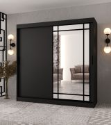 Armadio | Nero opaco | 10 scomparti | 200 x 62 x 200 cm | 2 aste appendiabiti | Porta a specchio decorativa | Armadio con ante scorrevoli | Lavorazione di alta qualità