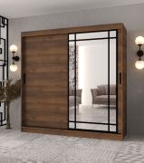 Armadio | Colore: noce Warmia | 10 scomparti | 200 x 62 x 200 cm | 2 aste appendiabiti | ante a specchio decorative | armadio con ante scorrevoli | lavorazione di alta qualità