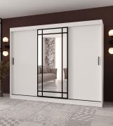 Armadio con ante scorrevoli | Anta a specchio decorativa | Colore: nero opaco | 2 aste appendiabiti | Armadio | 10 scomparti | 250 x 62 x 200 cm | Durevole e resistente