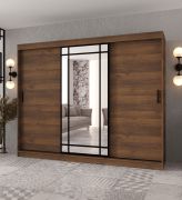 Armadio con ante scorrevoli | ante a specchio decorative | Colore: noce Warmia | 2 aste appendiabiti | Armadio | 10 scomparti | 250 x 62 x 200 cm | Durevole e resistente