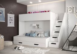Letto a castello bambini Jura 42 | Bianco/Nero | Cassetto e scale | 90x200 cm / 90x185 cm