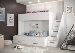 Letto a castello bambini Jura 41 bianco/grigio | Cassetto letto e scale | 90x200 cm / 90x185 cm