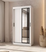 Armadio | Colore: bianco opaco | 2 aste appendiabiti | 5 scomparti | Armadio con ante scorrevoli | Sistema di scorrimento affidabile | 100 x 62 x 200 cm | Anta a specchio decorativa
