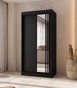 Armadio | Colore: nero opaco | 2 aste appendiabiti | 5 scomparti | Armadio con ante scorrevoli | Sistemi di scorrimento affidabili | 100 x 62 x 200 cm | Anta a specchio decorativa