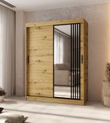 Armadio con ante scorrevoli | Colore: rovere Artisan | 5 scomparti | 2 aste appendiabiti | Dettagli moderni | 1 anta a specchio | 150 x 62 x 200 cm | Armadio
