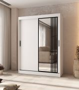 Armadio con ante scorrevoli | Bianco opaco | 5 ripiani | 2 aste appendiabiti | Dettagli moderni | 1 anta a specchio | 150 x 62 x 200 cm | Armadio