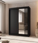 Armadio con ante scorrevoli | Nero opaco | 5 scomparti | 2 aste appendiabiti | Dettagli moderni | 1 anta a specchio | 150 x 62 x 200 cm | Armadio