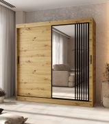 Armadio / Armadio con ante scorrevoli | Anta a specchio decorativa | Colore: rovere Artisan | 10 scomparti | 2 aste appendiabiti | 200 x 62 x 200 cm | per camera da letto