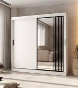 Armadio / Armadio con ante scorrevoli | Ante a specchio decorative | Bianco opaco | 10 scomparti | 2 aste appendiabiti | 200 x 62 x 200 cm | per camera da letto