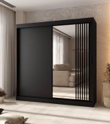 Armadio / Armadio con ante scorrevoli | Anta a specchio decorativa | Nero opaco | 10 scomparti | 2 aste appendiabiti | 200 x 62 x 200 cm | per camera da letto