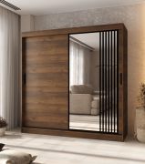 Armadio / Armadio con ante scorrevoli | Anta a specchio decorativa | Colore: noce Warmia | 10 scomparti | 2 aste appendiabiti | 200 x 62 x 200 cm | per camera da letto