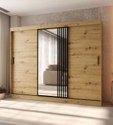 Armadio con ante scorrevoli | 10 scomparti | Colore: rovere Artisan | 2 aste appendiabiti | Lavorazione di alta qualità | Armadio | 250 x 62 x 200 cm | Anta a specchio decorativa