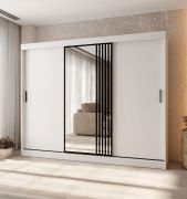 Armadio con ante scorrevoli | 10 scomparti | Bianco opaco | 2 aste appendiabiti | Lavorazione di alta qualità | Armadio | 250 x 62 x 200 cm | Anta a specchio decorativa
