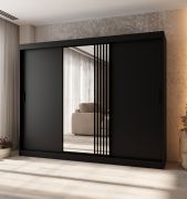Armadio con ante scorrevoli | 10 scomparti | Nero opaco | 2 aste appendiabiti | Lavorazione di alta qualità | Armadio | 250 x 62 x 200 cm | Anta a specchio decorativa