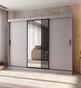 Armadio con ante scorrevoli | 10 scomparti | Cashmere | 2 aste appendiabiti | Lavorazione di alta qualità | Armadio | 250 x 62 x 200 cm | Anta a specchio decorativa