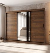 Armadio con ante scorrevoli | 10 ripiani | Colore: noce Warmia | 2 aste appendiabiti | Lavorazione di alta qualità | Armadio | 250 x 62 x 200 cm | Anta a specchio decorativa