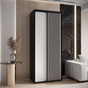 Armadio Tharo bianco e nero | Ante scorrevoli salvaspazio | Ampi ripiani | 235,2 x 110 x 45 cm
