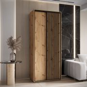 Armadio Mina 1,1 m rovere | Ante scorrevoli | Look moderno | Robusto | Maniglie acciaio nero
