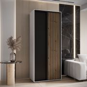 Armadio scorrevole Tharo bianco/nero | 235,2 x 120 x 45 cm | Maniglie metallo nero | Scomparti multipli