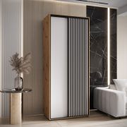 Armadio scorrevole Mina 1,2 m | Bianco e rovere | Frontale laminato | Spazzole antipolvere | Salvaspazio