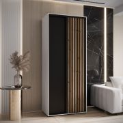 Armadio Mina ante scorrevoli | Bianco/Nero | Laminato | Maniglie metallo nero | Salvaspazio 235,2 x 120 x 60 cm
