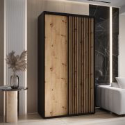 Armadio Tharo ante scorrevoli nero e quercia | Ampio spazio | Perfetto anche per il soggiorno | 235,2 x 130 x 45 cm