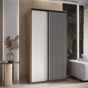 Armadio scorrevole Mina rovere e bianco | Frontale laminato | Maniglie nere | Salvaspazio 235,2 x 130 x 60 cm