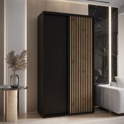 Armadio nero salvaspazio Mina 1,3 m | Ante scorrevoli | Look moderno | Ampio spazio | Doghe effetto rovere