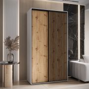 Armadio scorrevole Tharo bianco e quercia | 235,2 x 140 x 45 cm | Salvaspazio | Maniglie nere | Ideale per soggiorno