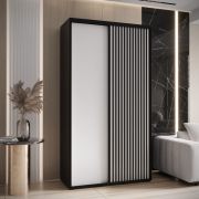 Guardaroba scorrevole Mina bianco/nero | Ampio spazio | Frontale laminato | Spazzole antipolvere | 235,2 x 140 x 60 cm