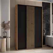 Armadio salvaspazio Tharo ante scorrevoli | Rovere/Nero | 235,2 x 150 x 45 cm | Ampia capacità | Elegante per soggiorno