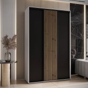 Armadio scorrevole Tharo bianco/nero | 235,2 x 150 x 45 cm | Salvaspazio per soggiorno | Maniglie metallo nero