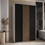 Armadio scorrevole Tharo bianco/nero | 235,2 x 150 x 45 cm | Salvaspazio per soggiorno | Maniglie metallo nero
