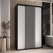 Armadio Tharo 1,5 m larghezza | Ante scorrevoli bianco/nero | Design moderno | Ripiani e spazzole antipolvere