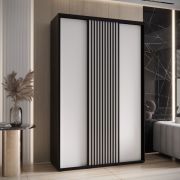 Armadio Tharo 1,5 m larghezza | Ante scorrevoli bianco/nero | Design moderno | Ripiani e spazzole antipolvere