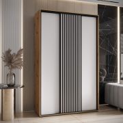 Armadio scorrevole Mina bianco e rovere | 235,2 x 150 x 60 cm | Maniglie nere | Salvaspazio