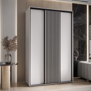 Armadio scorrevole Mina bianco | Doghe look nero | Maniglia acciaio nero | Salvaspazio | 235,2 x 150 x 60 cm