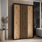 Armadio scorrevole Mina 1,5 m | Nero e rovere | Frontale laminato | Maniglie metallo nero | Robusto