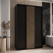Armadio nero Mina con ante scorrevoli | 235,2 x 150 x 60 cm | Look moderno a doghe | Salvaspazio e robusto