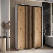 Armadio Mina con ante scorrevoli | Bianco e rovere | Maniglie nere | Ampio spazio | 235,2 x 160 x 60 cm