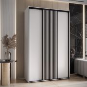 Armadio Mina ante scorrevoli 1,6m | Bianco con dettagli neri | Maniglia acciaio nero | Salvaspazio 235,2x160x60 cm