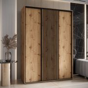 Armadio scorrevole Mina rovere | Ampio spazio organizzato | Maniglie metallo nero | Frontale laminato | 235,2 x 170 x 60 cm