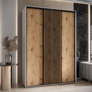 Armadio scorrevole Mina bianco e rovere | Maniglie metallo nero | Frontale laminato | 235,2 x 170 x 60 cm