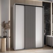 Armadio scorrevole bianco Mina | Spazio ottimizzato | Maniglie acciaio nero | 235,2 x 170 x 60 cm | Design moderno