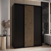 Armadio nero Mina con ante scorrevoli | Doghe rovere Artisan | Maniglia acciaio nero | Salvaspazio 235,2 x 170 x 60 cm
