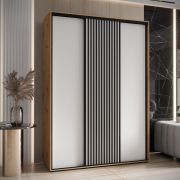 Armadio scorrevole Tharo rovere/bianco | Design moderno | Salvaspazio | Maniglie nere | 235,2 x 180 x 45 cm